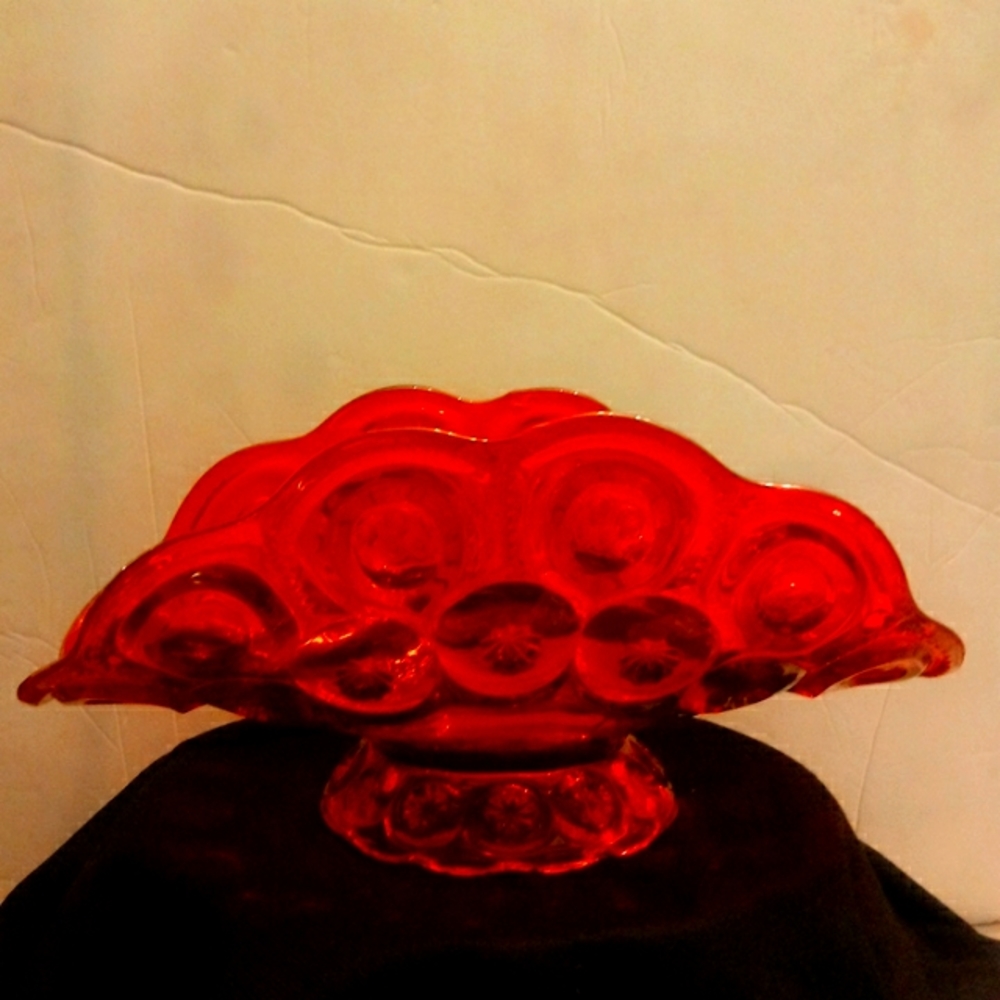 Red pressed glass fruit dish